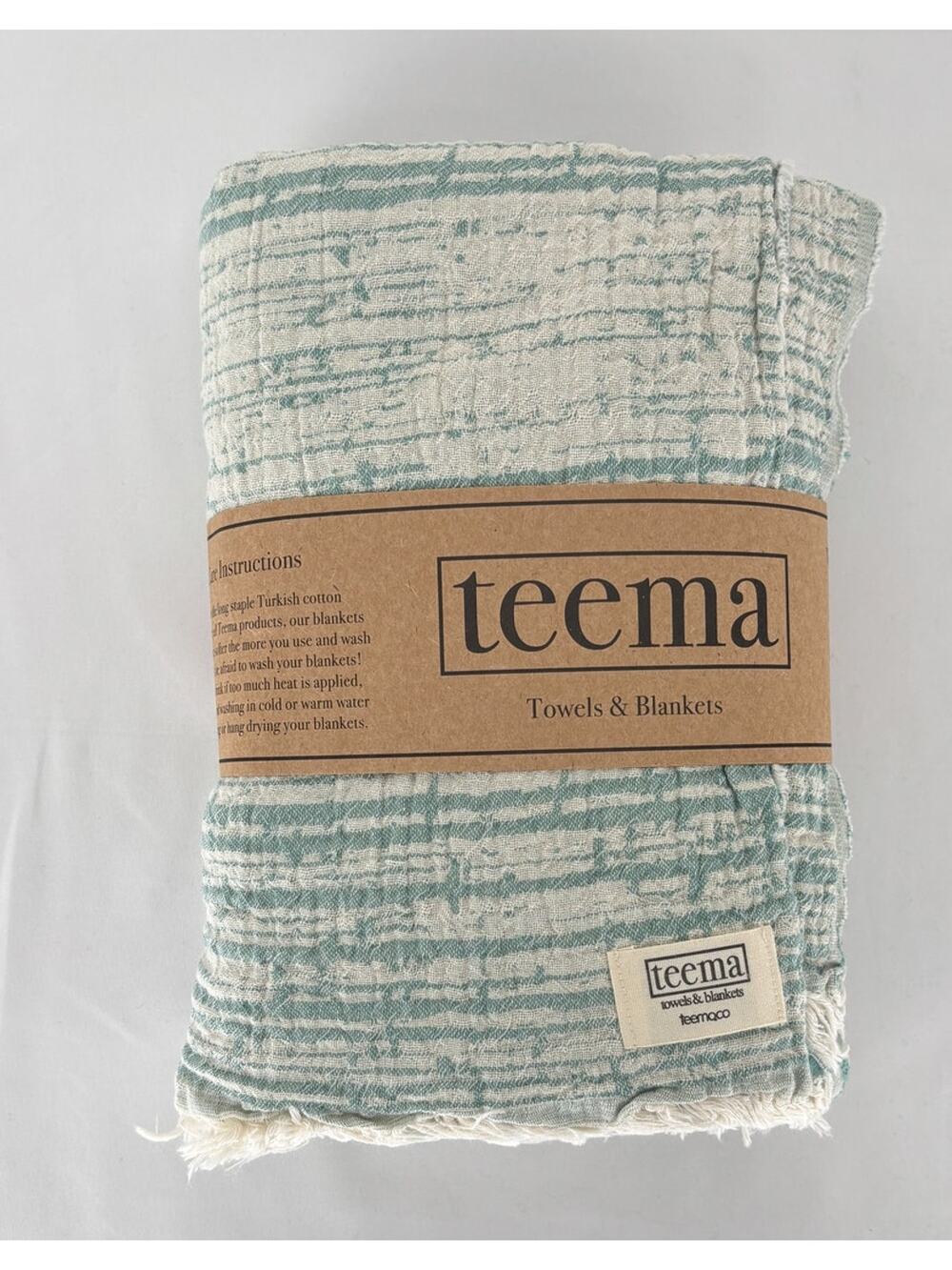 Teema Mint Tides XL Organic Cotton Turkish Towel Bath Sheet 64" x 52" New